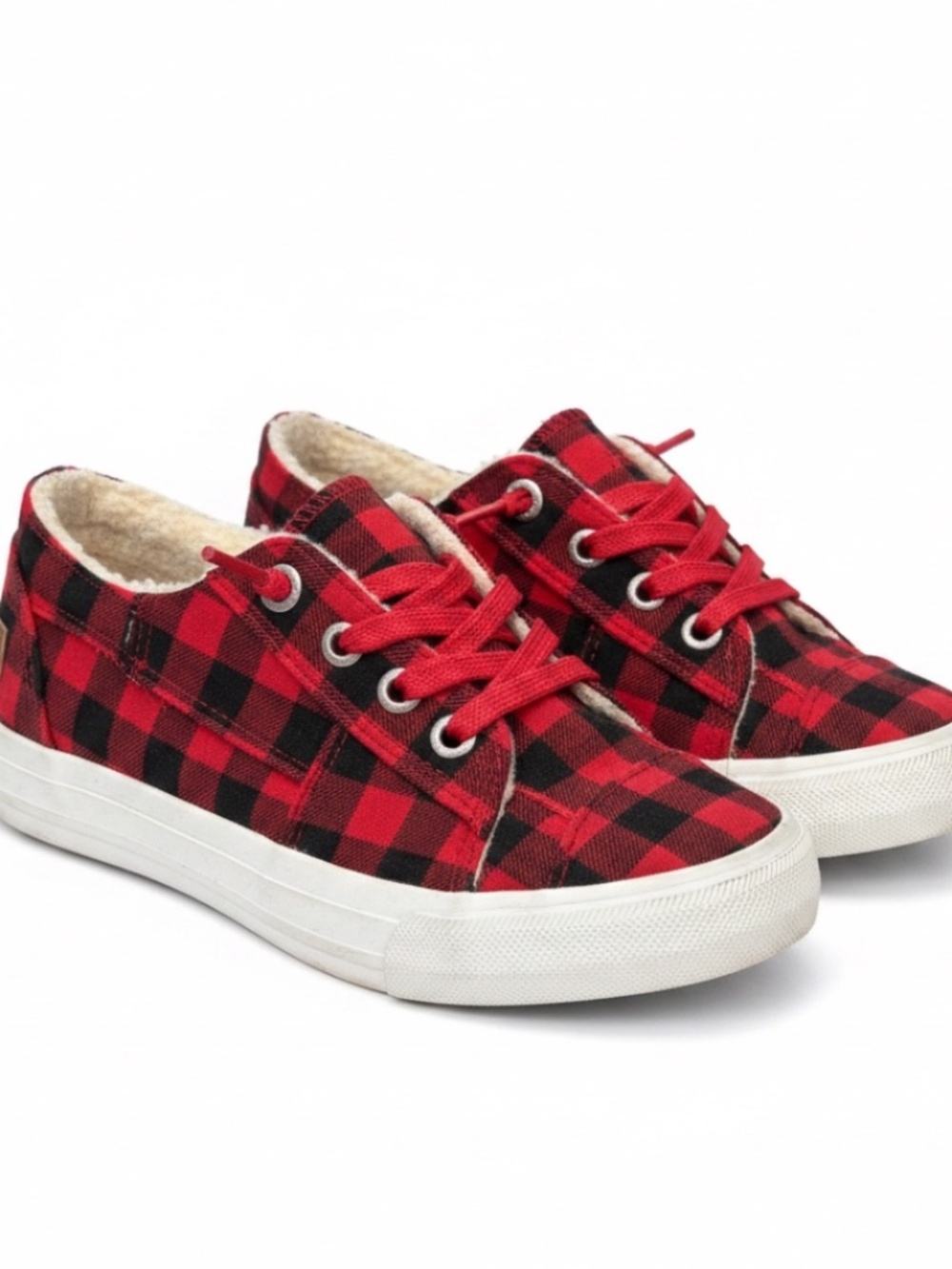 Blowfish Malibu Red Black Plaid Slip On Sneakers Sherpa Lined Womens 8.5 EUC